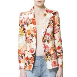 Zara Cotton pique Fall Colours Lined Blazer One Button Closure Size S